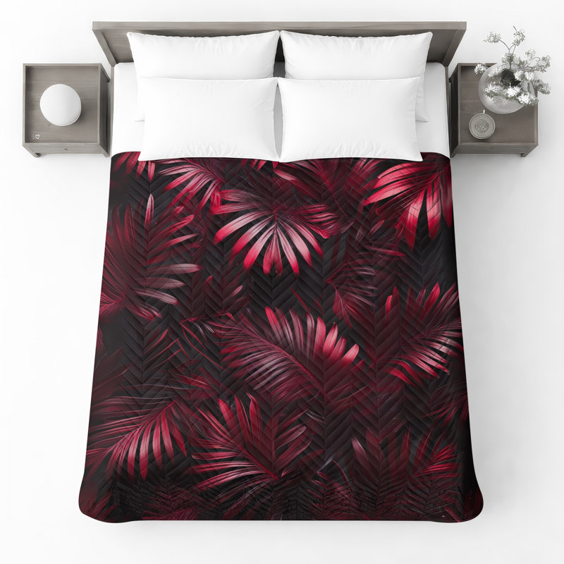 Red Palm Leaves Bedding Palm Bedspread Nature, Lit simple