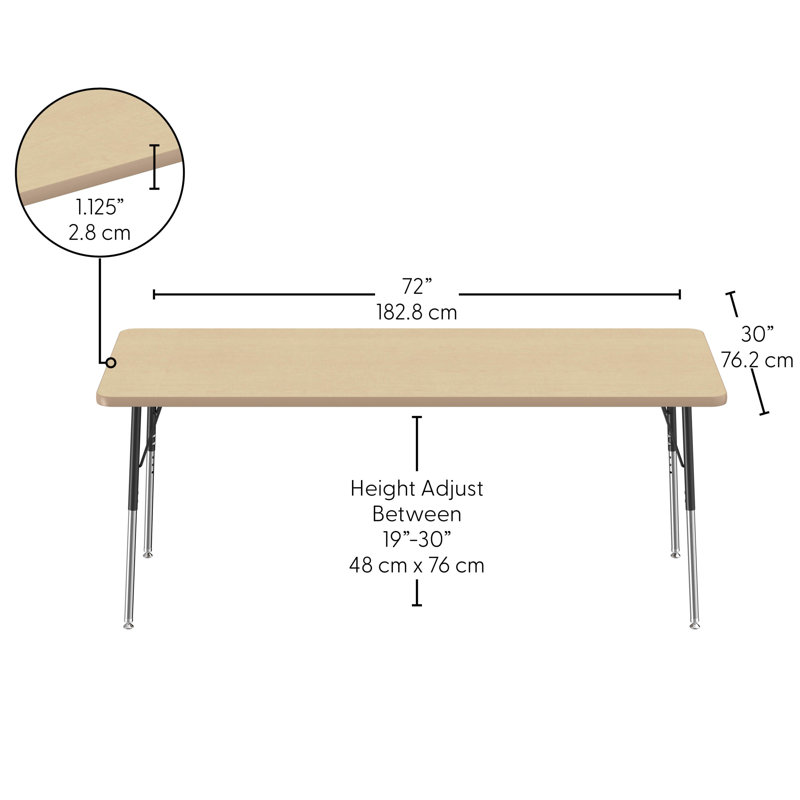 Table rectangulaire d'activité rectangulaire avec pieds réglables, 24 po x 48 po, Érable / Érable