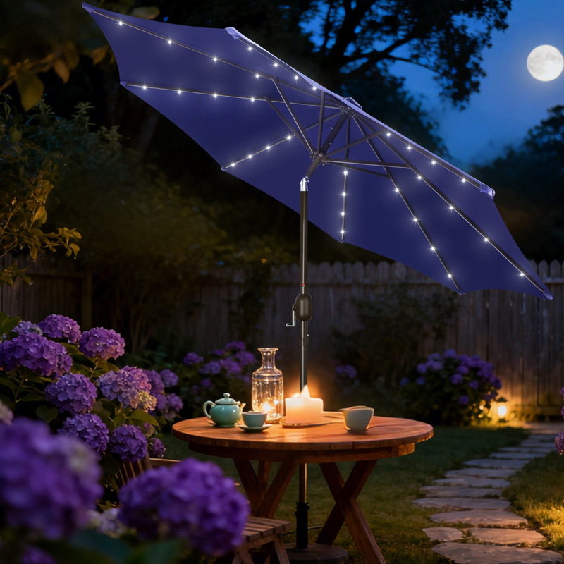 Parasol de marché lumineux 9 pi, parasol de patio avec inclinaison et manivelle, bleu marine, Marine