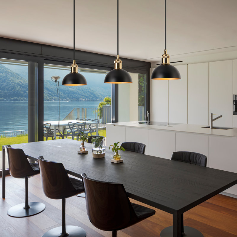 Mini-luminaire suspendu pour îlot de cuisine moderne 1 lumière or noir 6 po Mantasha (1 ensemble)