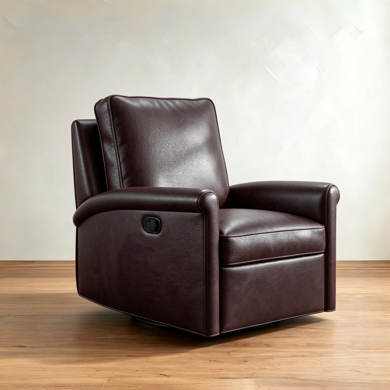 Fauteuil inclinable électrique pivotant et à bascule en cuir pleine fleur pelucheux vintage de 82 cm de large