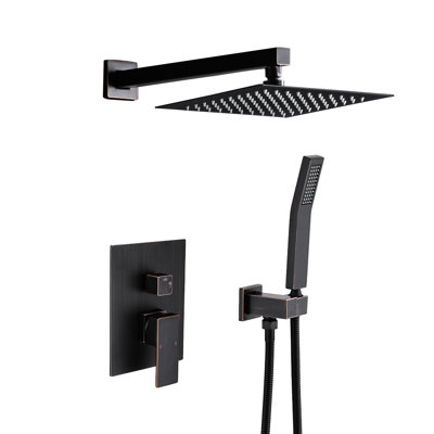 Système de douche de salle de bain avec tête de pluie simulée de 10 po et robinet à main dans la teinte murale bronze