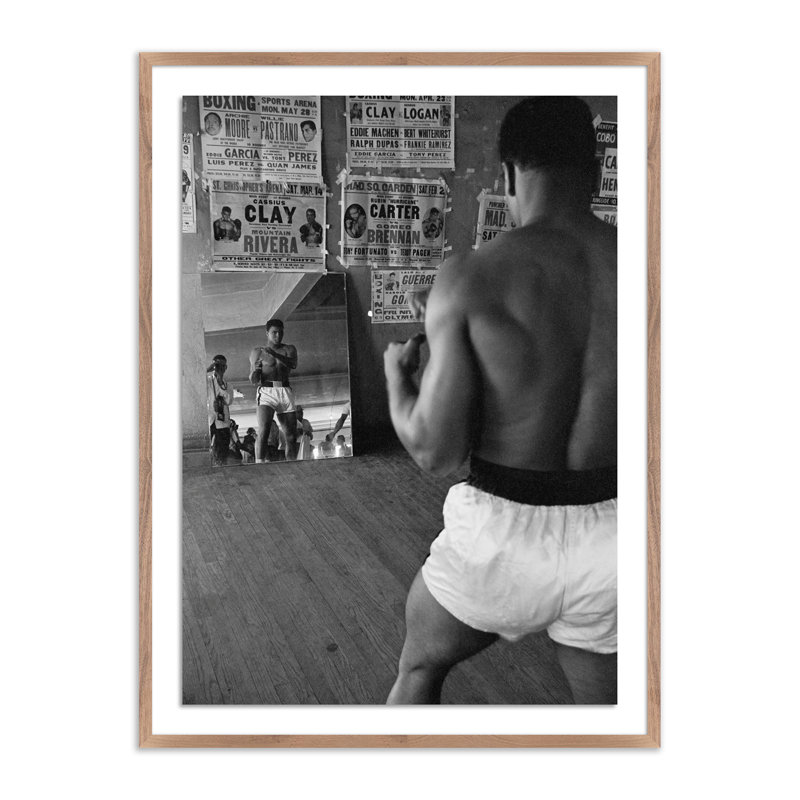 Cassius Clay In A Mirror Print by Getty Images, 40" H x 30" W x 2.5" D, Dark Brown Framed