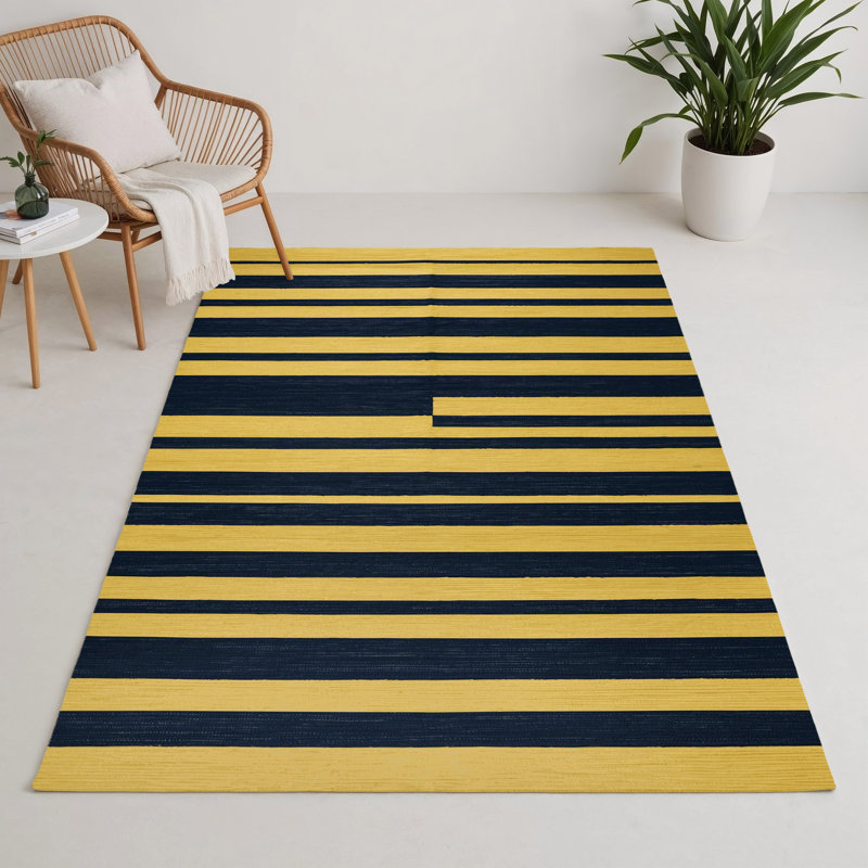 Tapis intérieur / extérieur jaune HorizontalStripes, Rectangle 9 pi x 12 pi