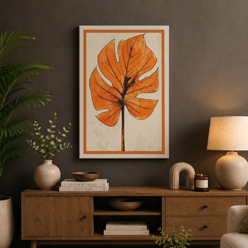 Single Monstera Leaf Botanical - Wrapped Canvas, White Border, 30x20 - 76.2 x 50.8 cm