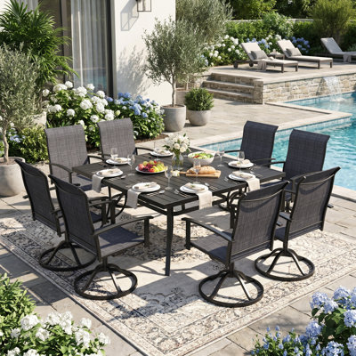 8-Person Outdoor Square Patio Dining Set With Swivel Armchairs