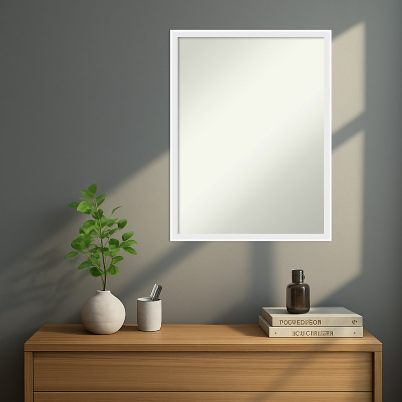Incline Non-Beveled Wood Framed Wall Mirror, 25.5" x 19.5", White