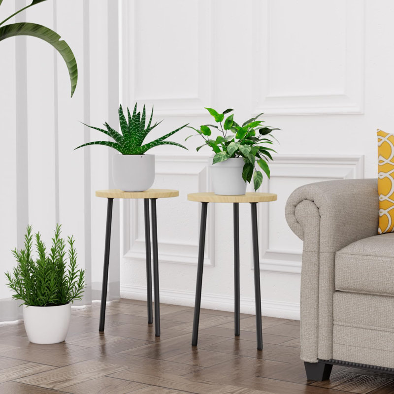 Petite table ronde pour plante d'intérieur en bois 20 pouces Mid Century Modern Decor, Burlywood