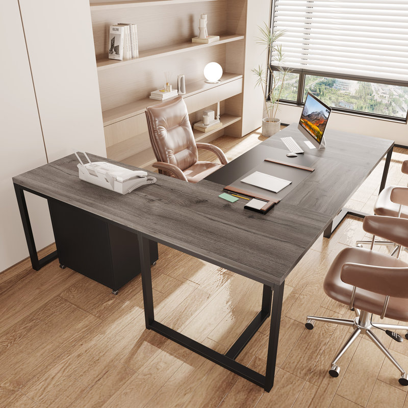 Wieze L-Shaped Steel Executive Desk, Gray/Black