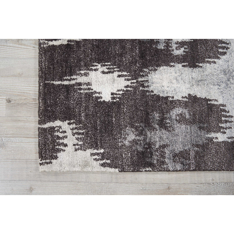 Tapis gris en laine noué à la main Hunterstown Ikat, Tapis de couloir 2 pi 3 po x 8 pi
