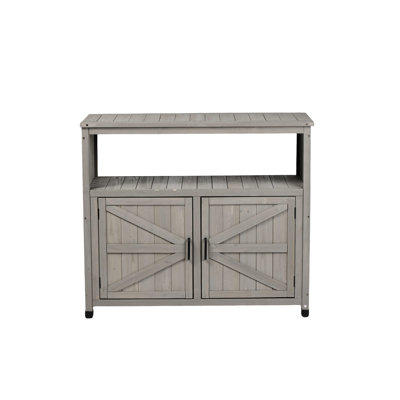 Solid Fir Wood Patio Buffet Cabinet Sideboard With Grey Outdoor Indoor Bar Table , Ideal For Tool Storage In Environments Storage, Elegant Slatted Design, Multi - Purpose And Use