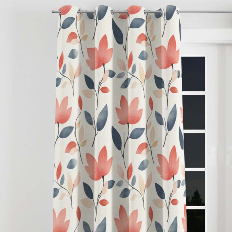 Rideaux occultant Boho - Rideau à œillets Floral Baila - 1 panneau, L 52 po x L 84 po, Œillets argentés