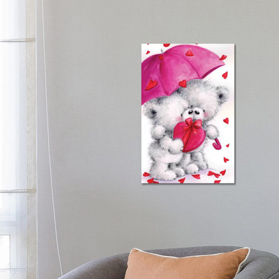 Valentine Grey Bears by MAKIKO - Wrapped Canvas Print