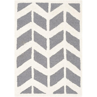 Rectangle Chevron Hand Tufted Rectangle 2' x 3' Wool Area Rug in Dark Gray/Ivory -  George Oliver, 52629958449B4C2283DF61283FF9C5A6