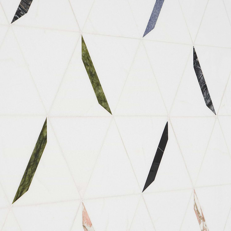 Tres Polished Marble Mosaic Tile, Thassos Gem