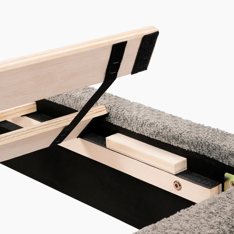 Grand lit plateforme tapissier - Gris avec technologie de réduction du bruit Vireo stable et silencieux