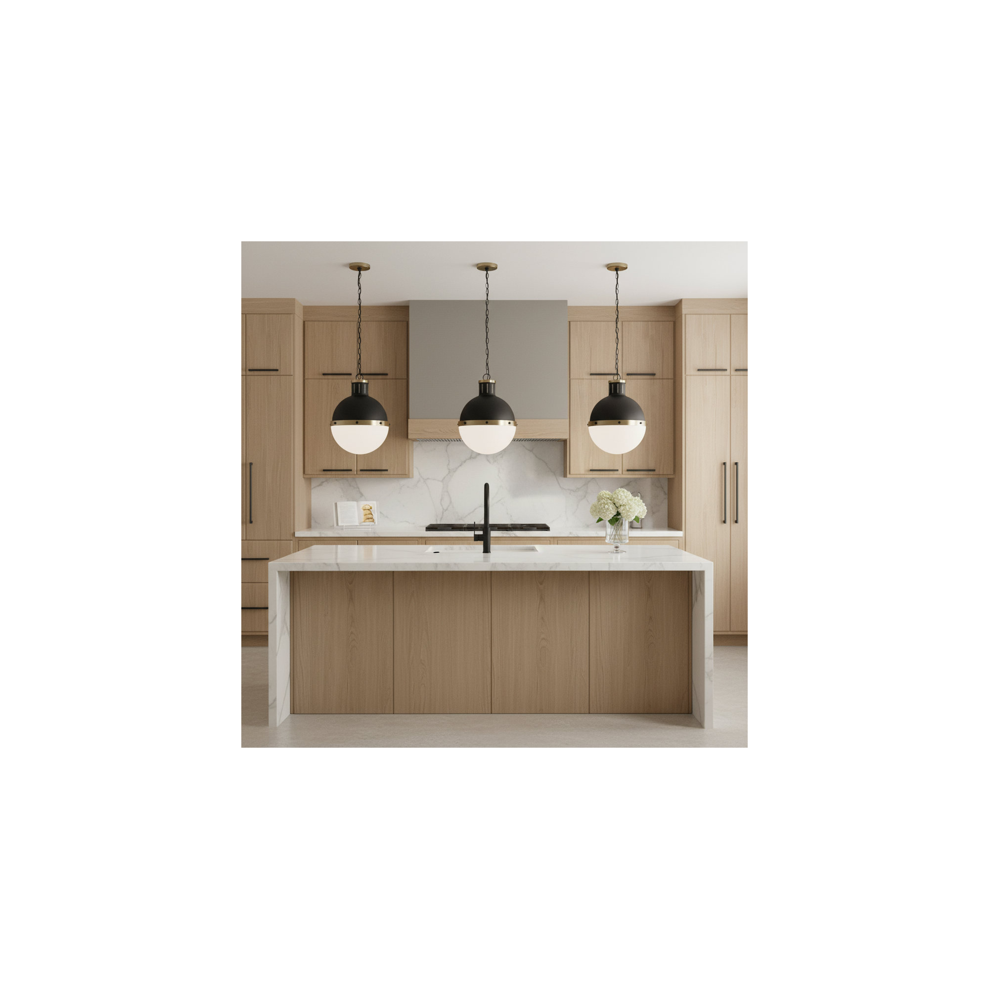 Geoffrey Single Light Glass Steel Dimmable Pendant, Midnight Black, No , 18" H x 13.25" W x 13.25" D