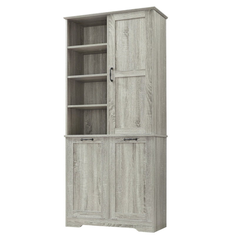 Armoire de rangement de salle de bain avec portes et tiroirs, panier à linge inclinable, plusieurs espaces de rangement, style autoportant, tablette ouverte, tablette réglable, chêne