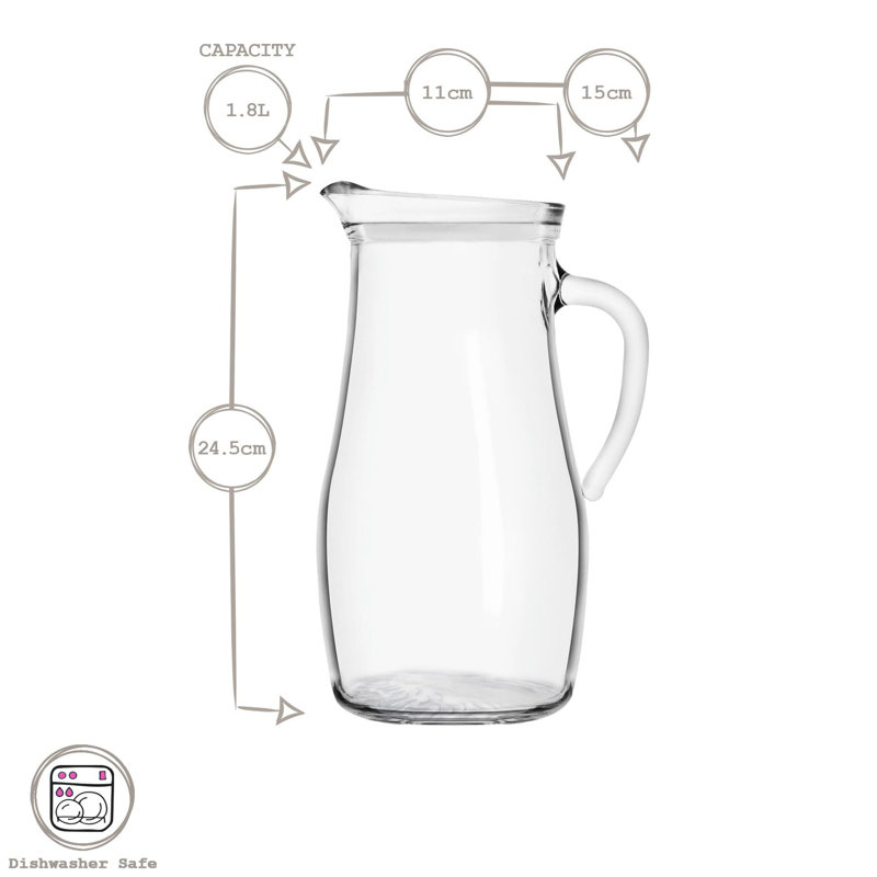 LAV Misket Glass Water Jugs with Silicone Lid - 1.8L - Clear/White - Pack of 6