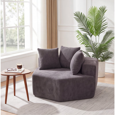 Méridienne modulaire hexagonale de 54 pouces avec canapé rembourré en chenille et 3 coussins, gris