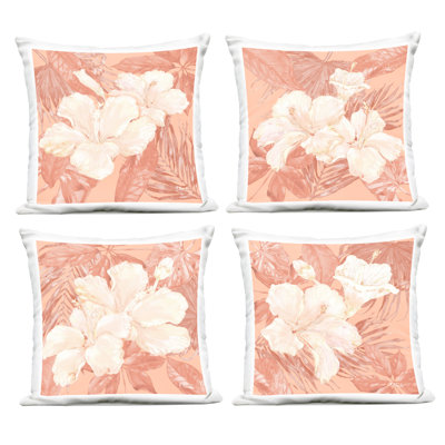 Stupell Industries Peach Hibiscus Flowers Design by Paul Brent Outdoor Printed Pillow (Set of 4)