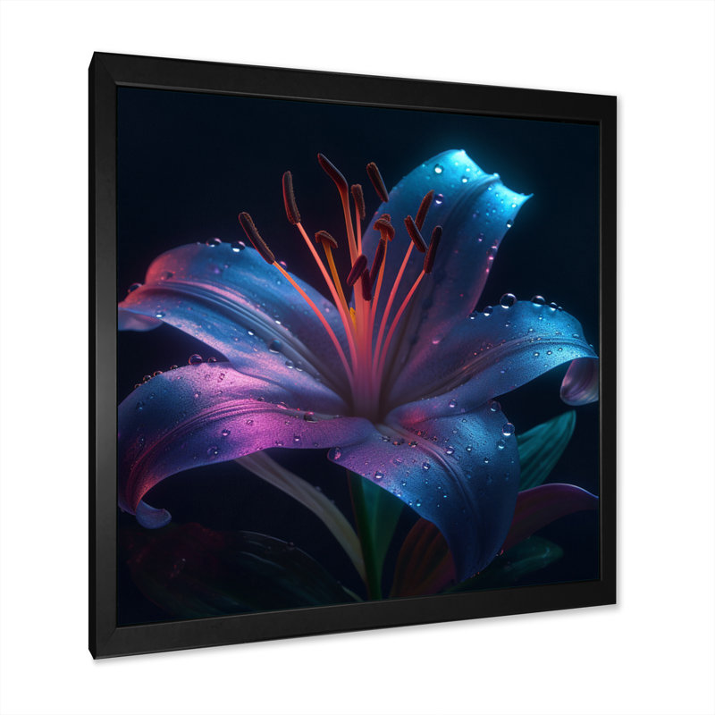 Blue Lily Dreams II - Décoration murale lys floral, Cadre photo noir, H 24 po x l 24 po x P 1 po