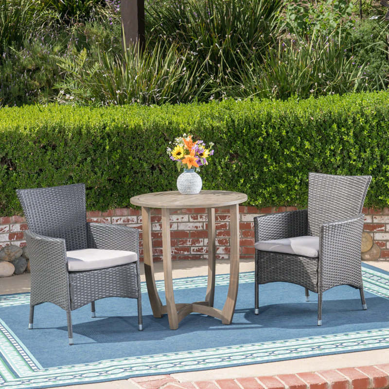Lorelei 2 - Person Acacia Wicker Patio Dining Set with Round Table , Cushions Included