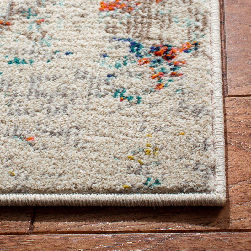 Tapis abstrait crème / orange / bleu Felty, Rectangle 8 pi x 10 pi