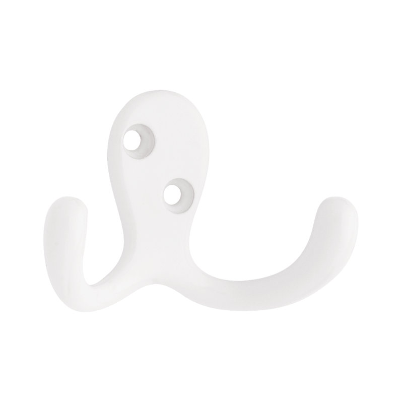 Decorative Wall Mounted Double Prong Robe Hook, White