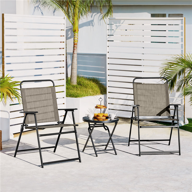 Foldable Outdoor Patio Dining Armchair, Brown, 2