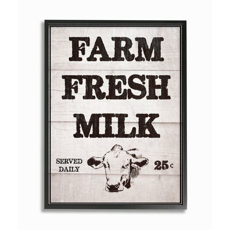 « farm fraîche lactique rétro sign », art textuel, Giclée encadrée noir minuit, H 14 po x l 11 po