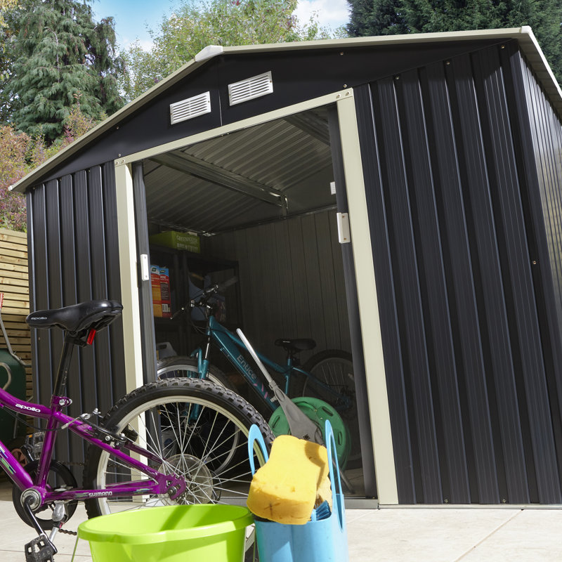 Rowlinson Trentvale 8x6 Metal Apex Shed with Foundation Kit, Dark Grey