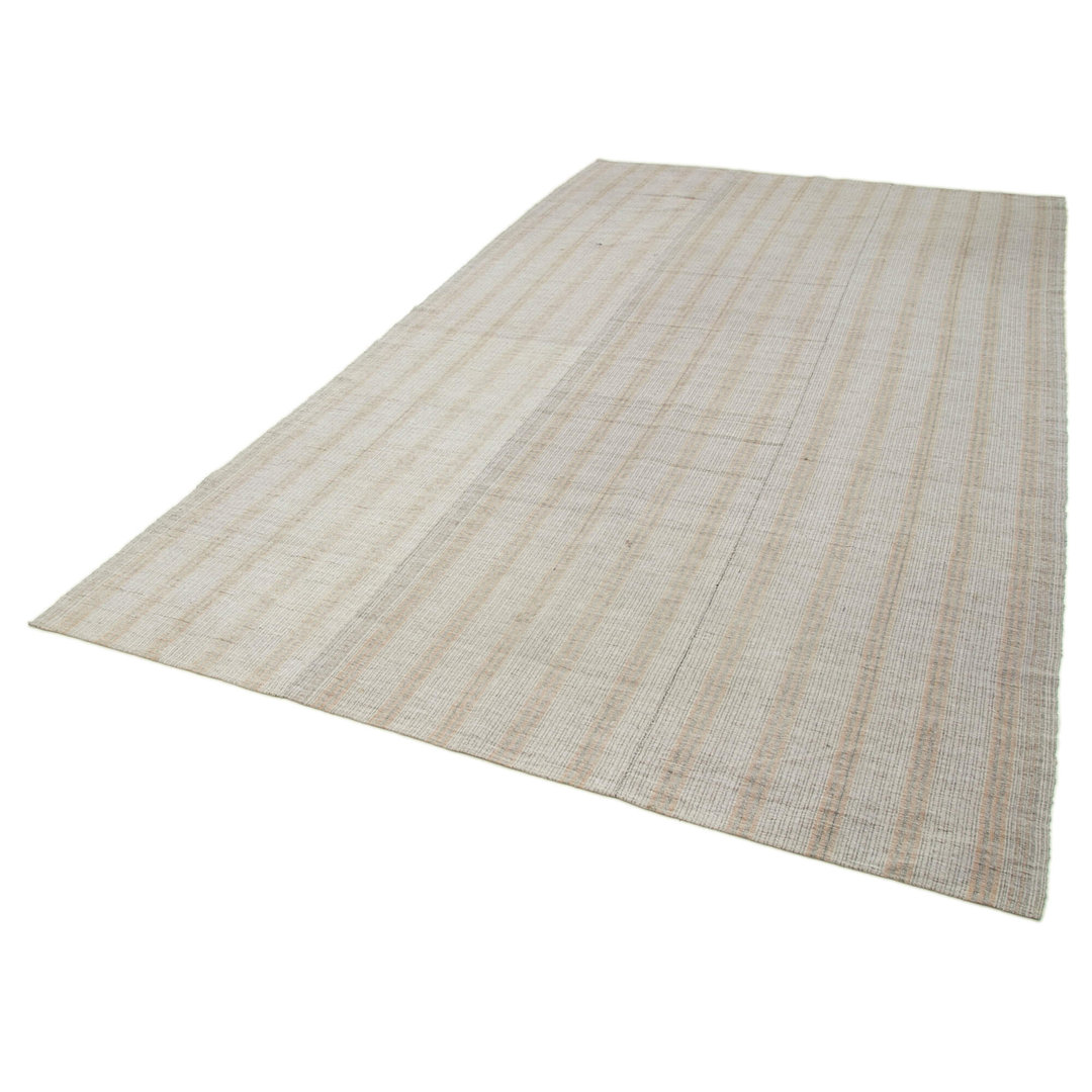 Striped Kilim Cream Striped Wool Handmade Area Rug