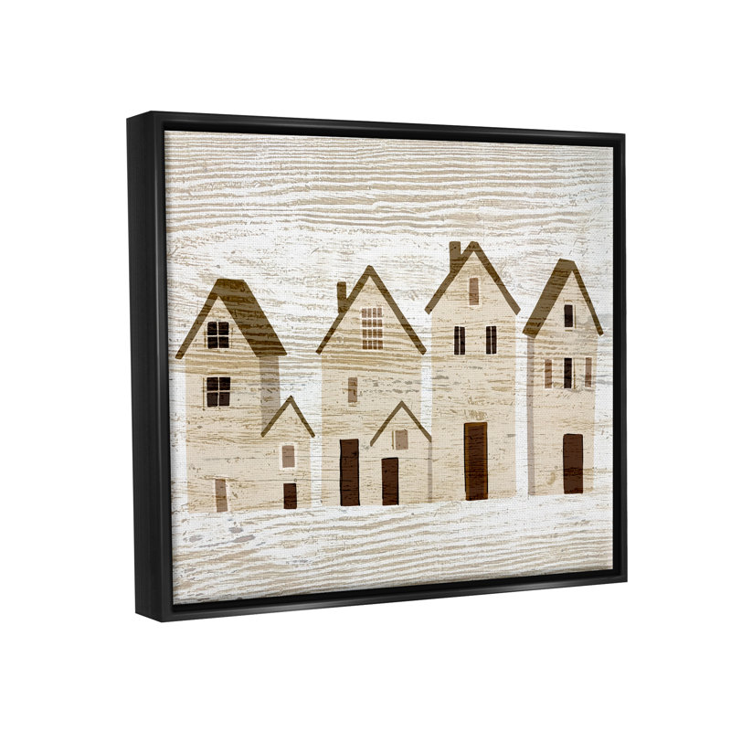 «Rustic Neighbours maisons», impression encadrée sur bois, Cadre flottant noir de jais, H 17 po x l 21 po x P 1,7 po