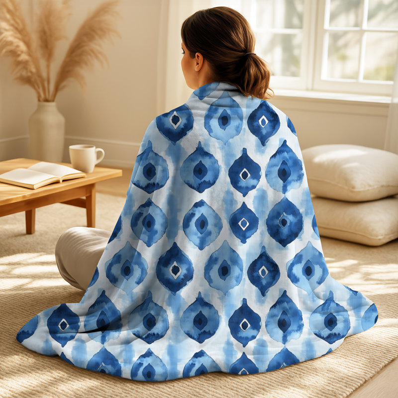 Blue Ikat II - couverture chaude côtière, jeté douillet de plage