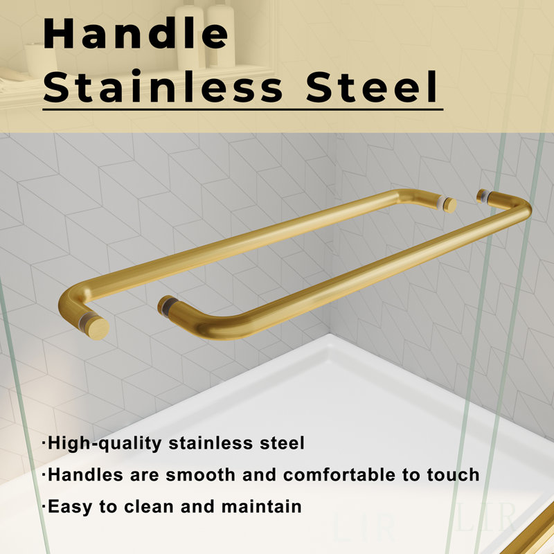 Adjustable Semi-Frameless Sliding Shower Glass Door, 56-60 In. W X 72 In. H, Clear Tempered Glass, Stainless Steel Handles, Shower Door