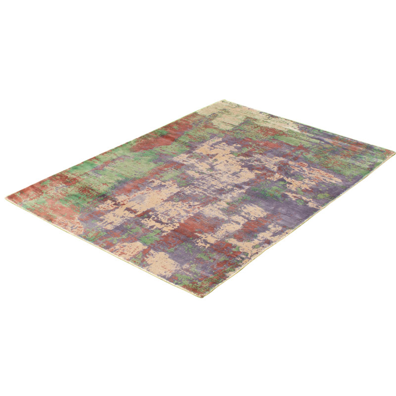Tapis à la main one-of-kind-noué la 2010 ivoire/vert 5 pi 2 po x 7 pi surface viscose Stansky