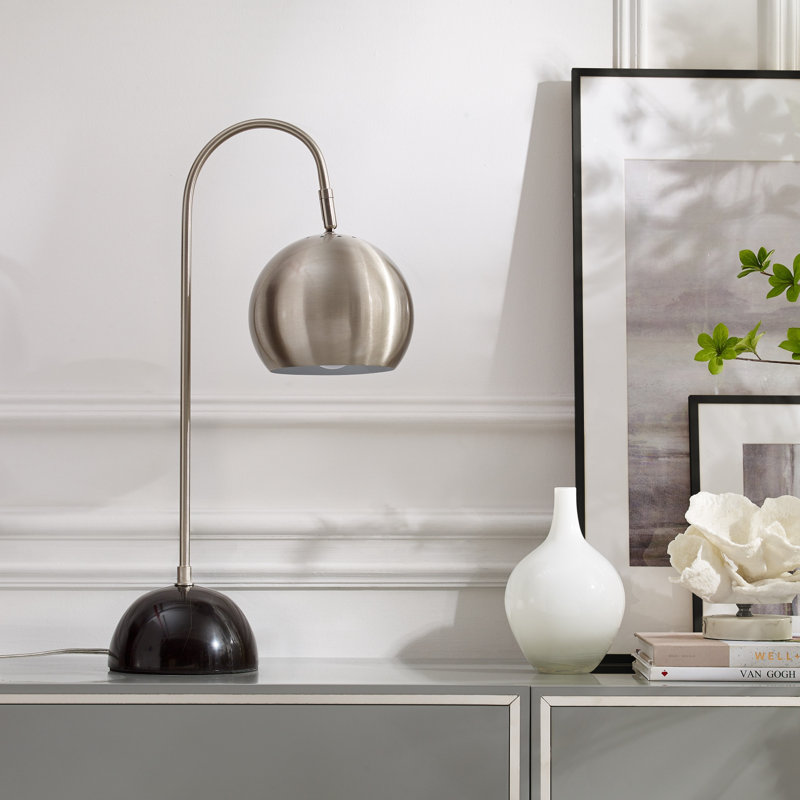 Lampe de table 24 "avec abat-jour dôme Cheatum, Gris, Gris / Noir
