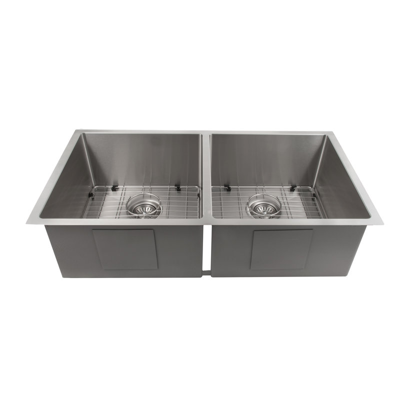 36" L x 19" W Double Basin Undermount Kitchen Sink with Basket Strainer