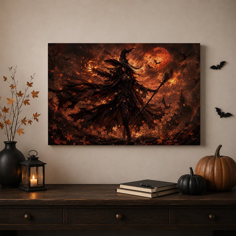 Art sur toile Halloween, sorcière noire, H 24 po x l 36 po