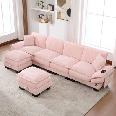 Canapé modulaire modulaire Cloud avec assise profonde, revêtement en velours côtelé, rembourrage en mousse double couche, ports de chargement USB et configurations flexibles reconfigurables pour le salon, l’appartement ou le bureau.