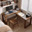 Bureau en coin en bois massif de couleur noyer en forme de L-872479657-872479663