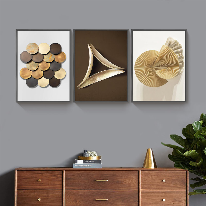 "HZLJ", art mural moderne encadré sur toile, 3 pièces, H 24 po x l 48 po x P 1,5 po, Cadre noir