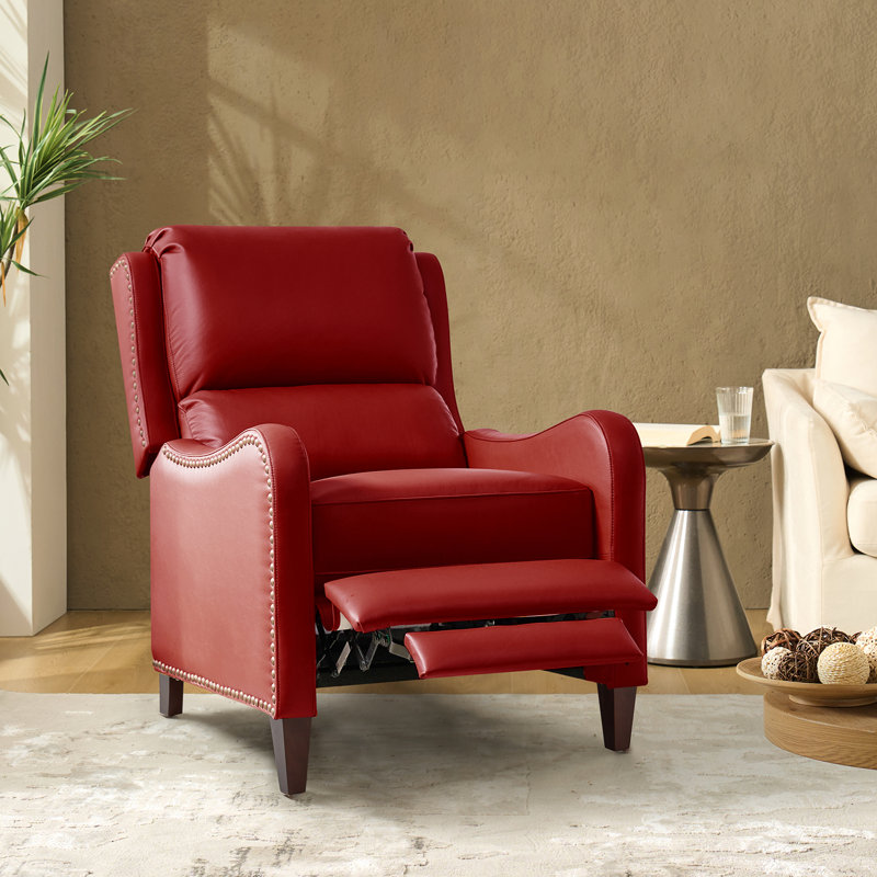 Neliyah 28.75" Wide Genuine Leather Recliner, Red
