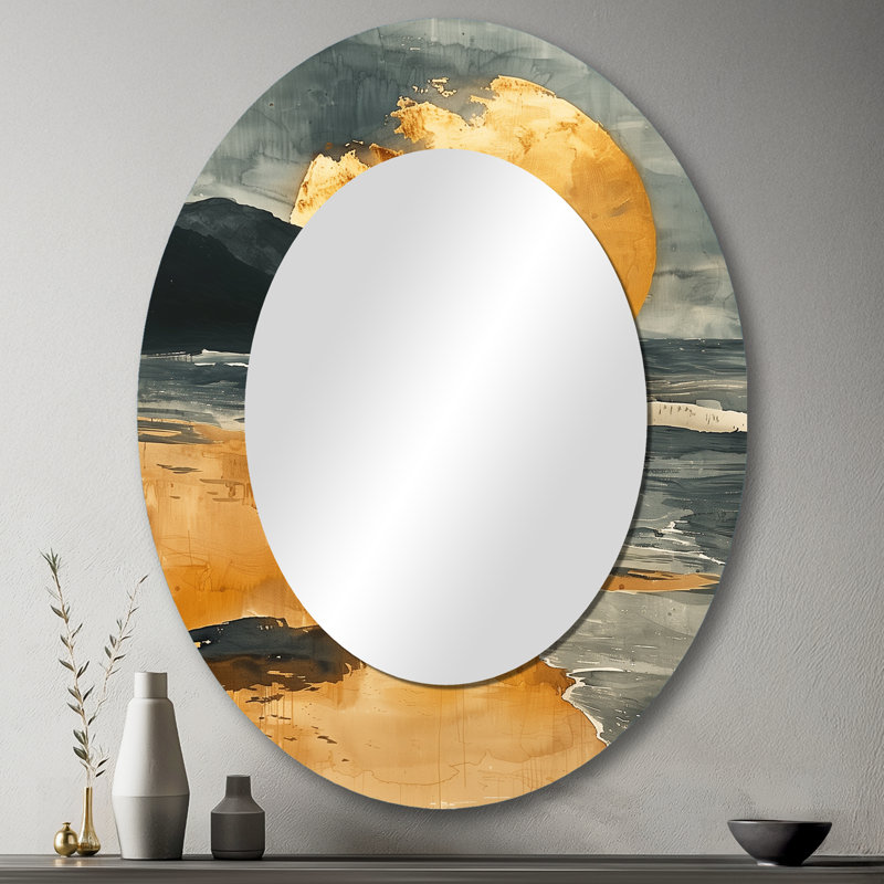 Décoration de miroir doré doré Golden Coastal Beach Sunset, 43 po x 33 po