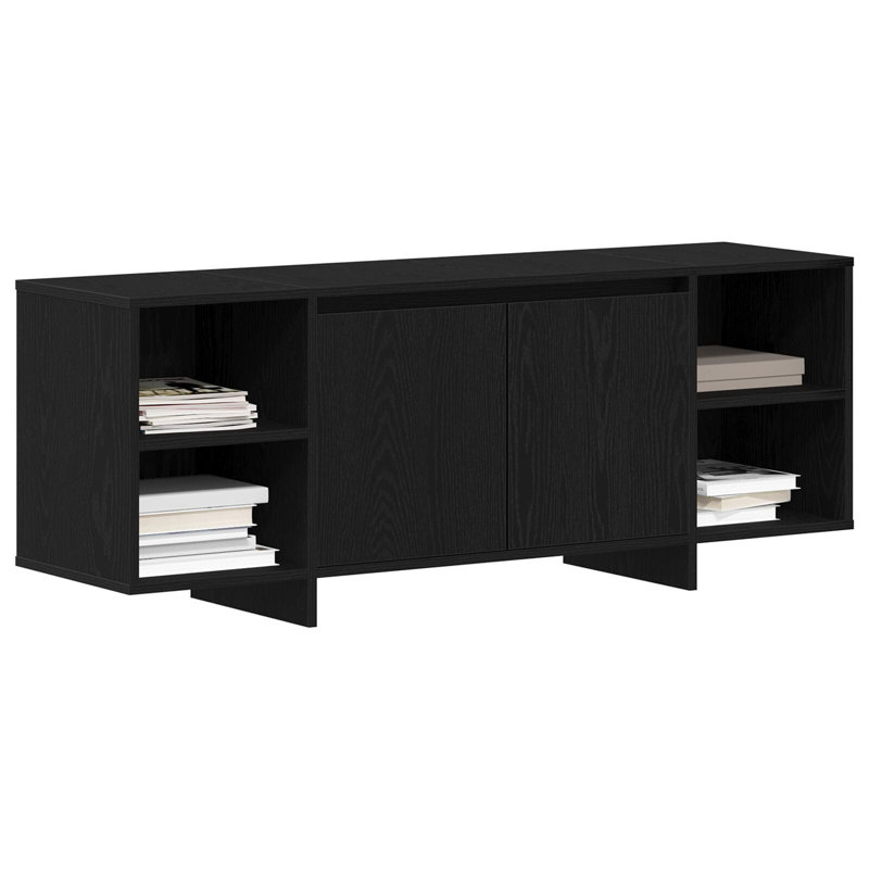 Tv Cabinet - Black Oak Engineered Wood 135X35 Cm With Shelves & Hinged Doors
