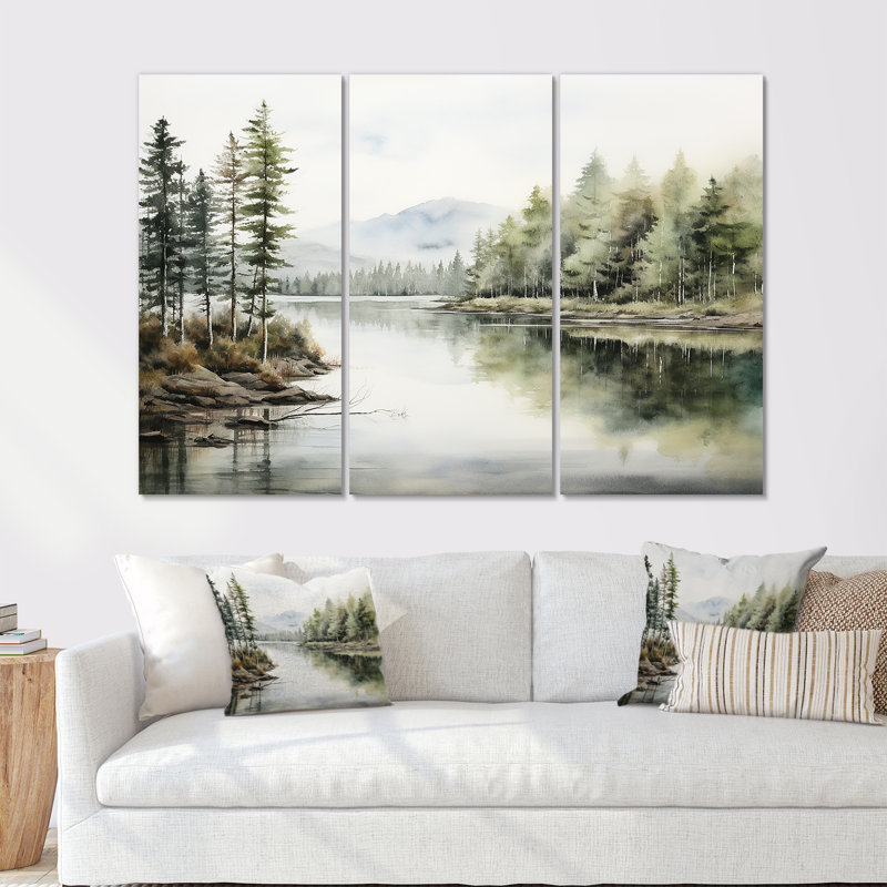 Ensemble de décoration murale scandinave Lake Tranquility - River, H 28 po x l 36 po x P 1 po, Toile tendue