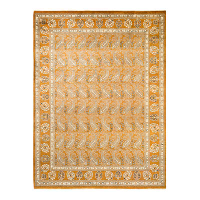 Tapis unique noué à la main Glectel Eclectic - doré, 9 pi x 12 pi