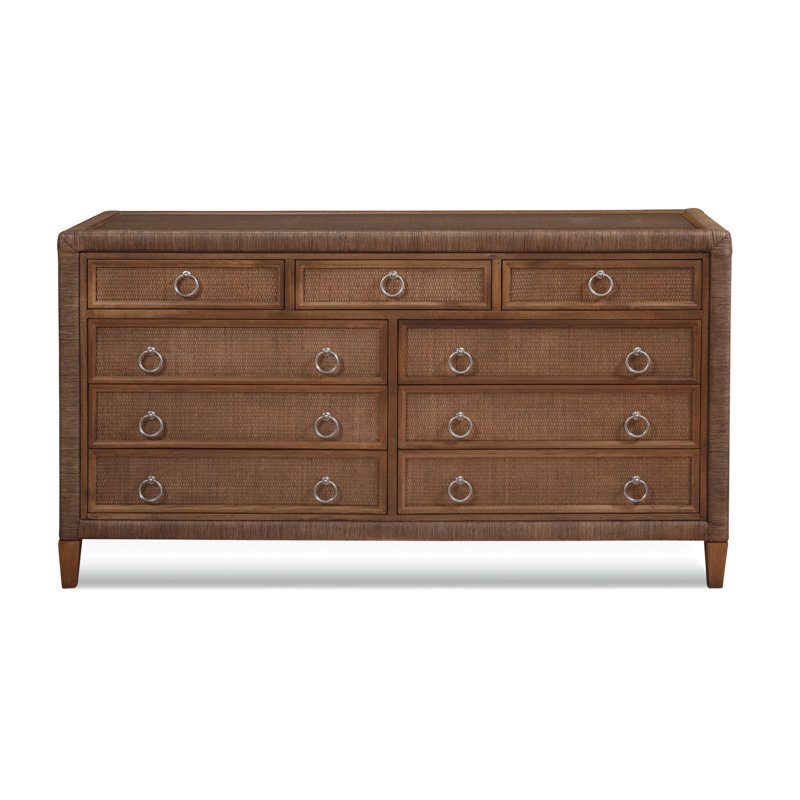 Warwick 64" Rattan Double Dresser, Bisque, Satin Nickel