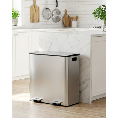 2×10.6 Gallon Dual Stainless Steel Step Trash Can, Odor Control Box, Soft Close Lid, Removable Inner Buckets, Recycling Garbage Bin for Kitchen Bathroom Office